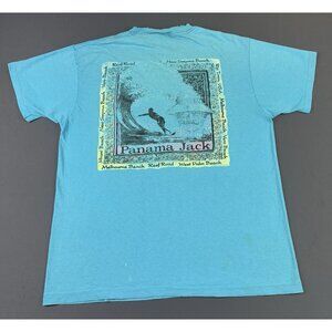 Rare Vintage 90s Panama Jack Art Surf Beach Single Stitch Shirt XL Fit Teal Blue